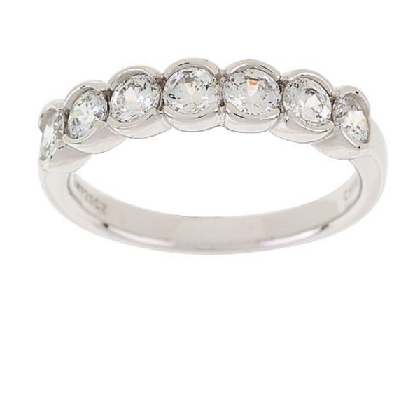 QVC Epiphany Platinum Clad Diamonique 100-Facet Semi-Bezel Ring. 0028 - Picture 1 of 4